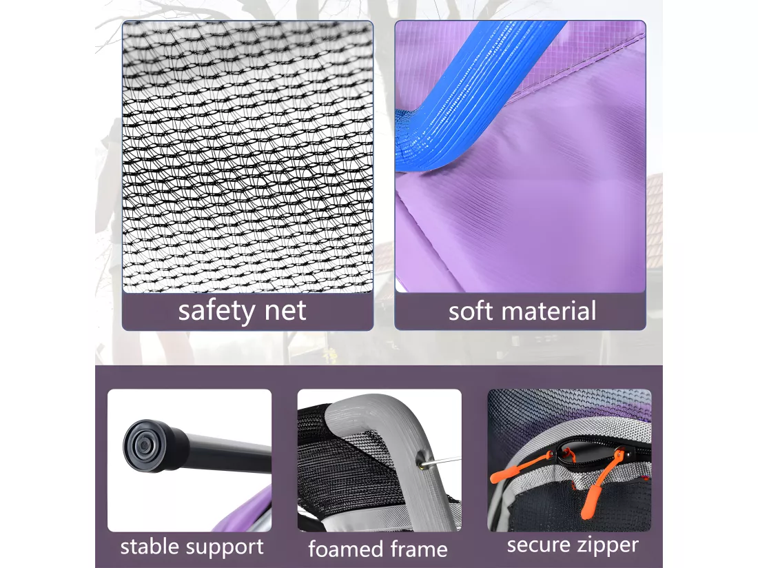 Trampoline avec panier de basket - à l'intérieur et l'extérieur - structure en acier galvanisé - Violet