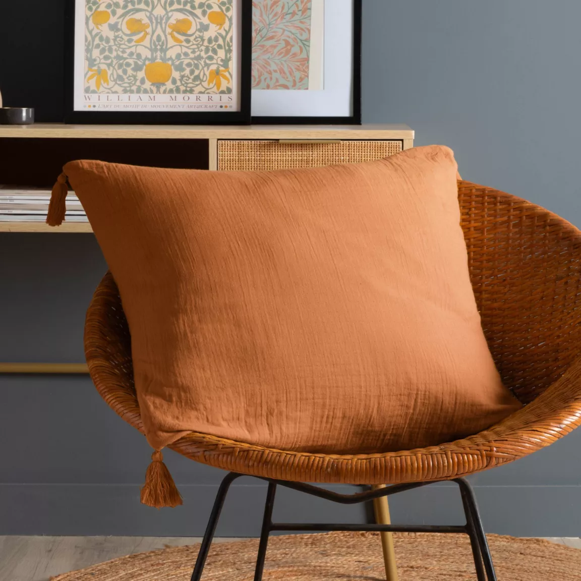 Coussin carré gaze de coton (60 x 60 cm) Gaïa Abricot