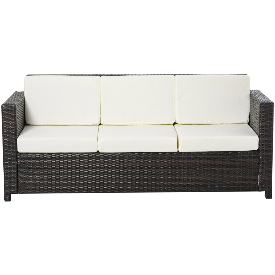 Outsunny 3 - Sitzer Rattansofa mit Kissen braunweiß