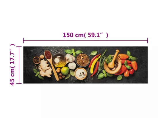 Tapis de cuisine lavable impression d'épices 45x150 cm velours