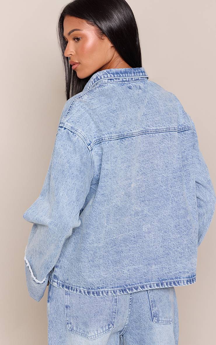 Bleu Délavé Veste En Jean Délavé Bleu Moyen Recadrée Avec Revers Aux Poignets Tall