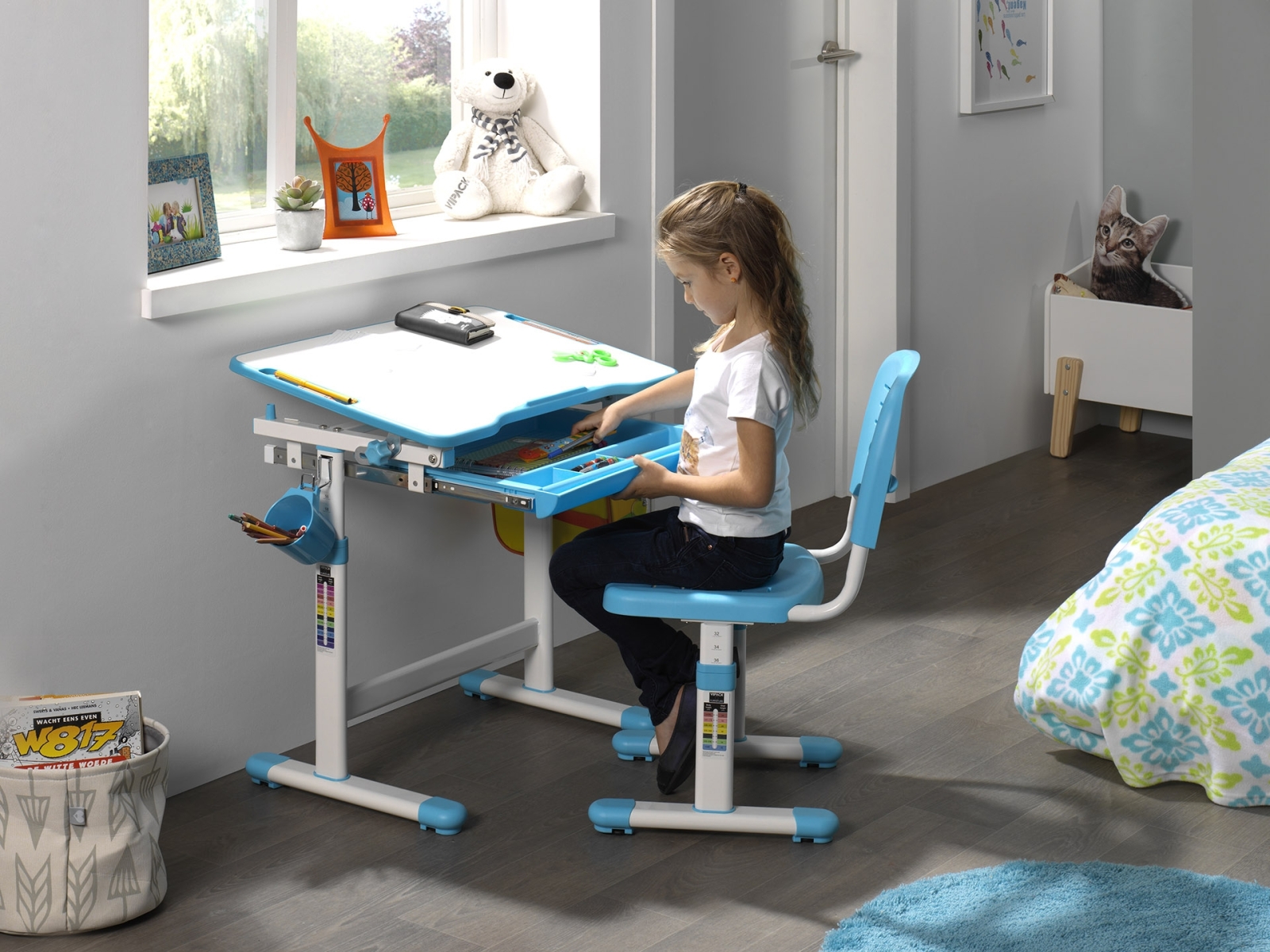 Kinderschreibtisch COMFORTLINE - blau - mit Stuhl
