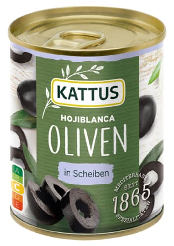 Kattus Hojiblanca Oliven, schwarz, geschnitten