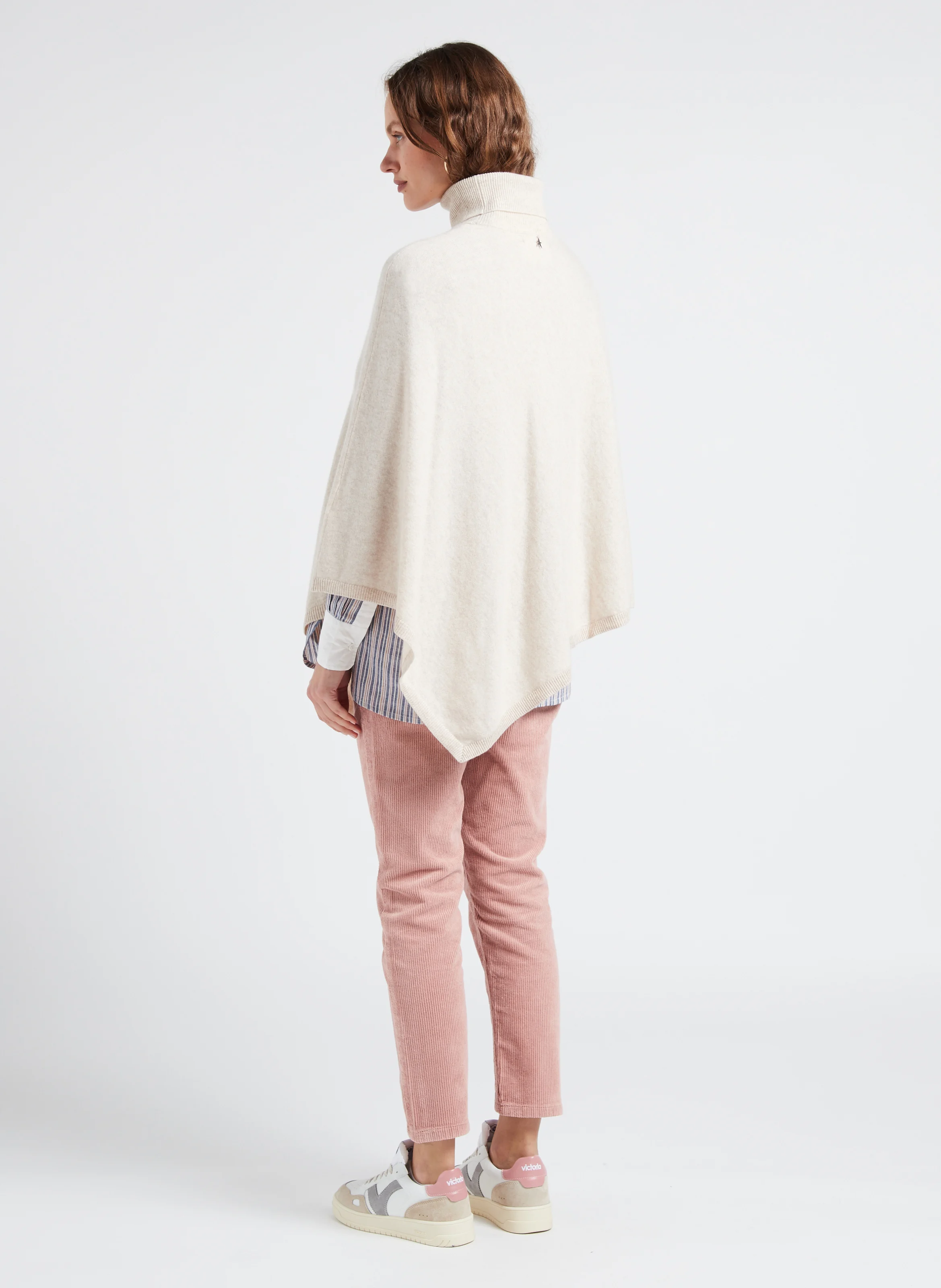 PAVLINA - Pantalon droit velours côtelé en coton stretch| Rose
