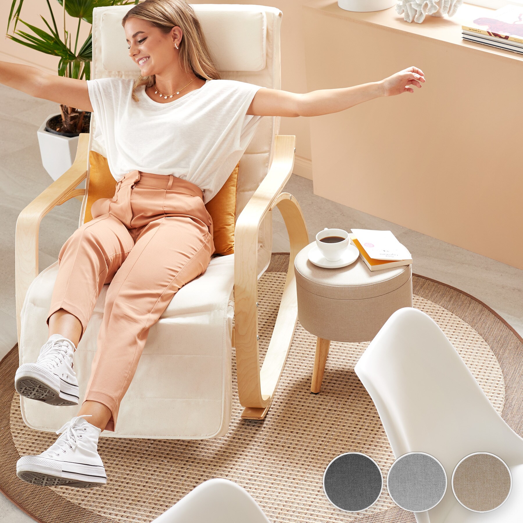 tectake® Sitzhocker, rund, in Leinenoptik, 32 x 37 cm