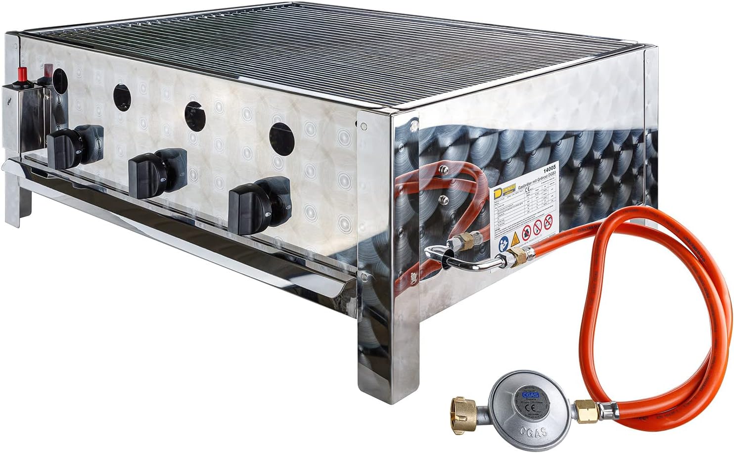 DEMA Edelstahl Gasbräter – 3-flammiger Gastrobräter mit 10 kW, Gasgrill & Tischgrill inkl. Grillrost