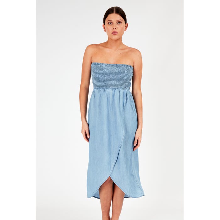 Esprit-Strapless tencel denim jurk - Esprit