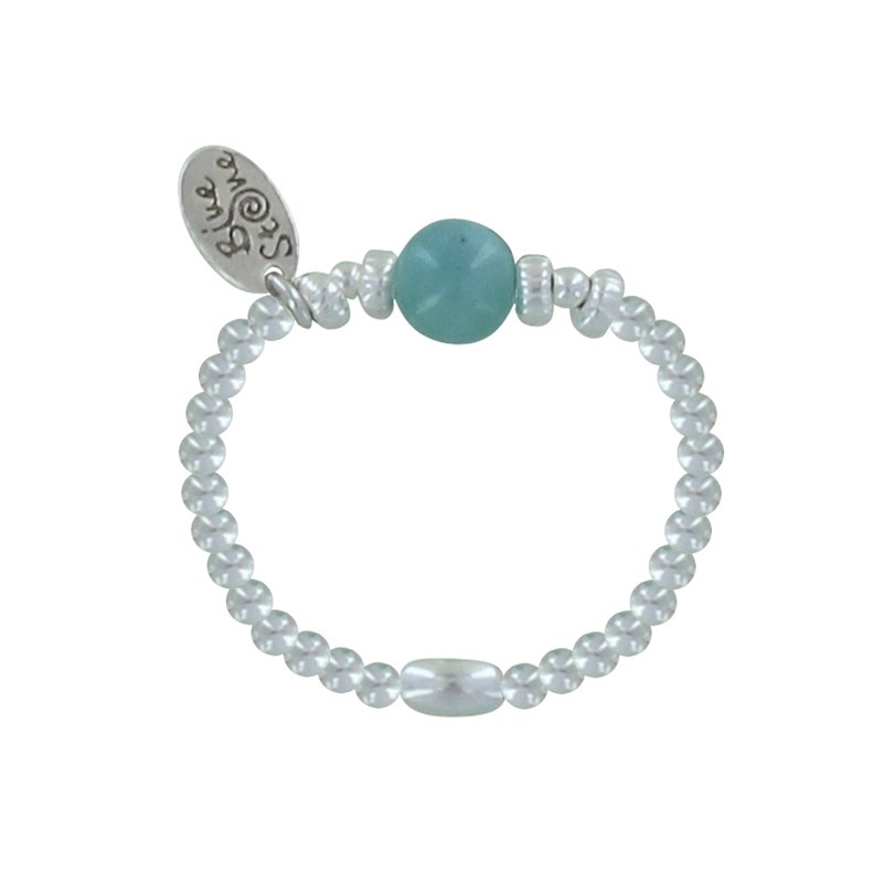 Bague Argent Elastique Bille et Perle de Larimar