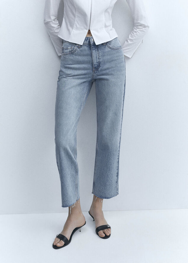 MANGO Straight-fit cropped jeans Open blue