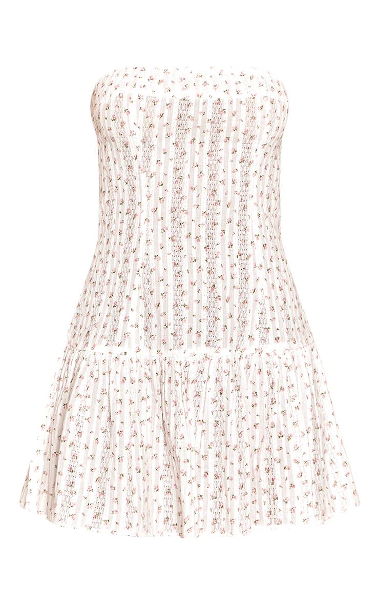 Blanc Robe Droite À Volant Bandeau Imprimé Fleuri Ditsy