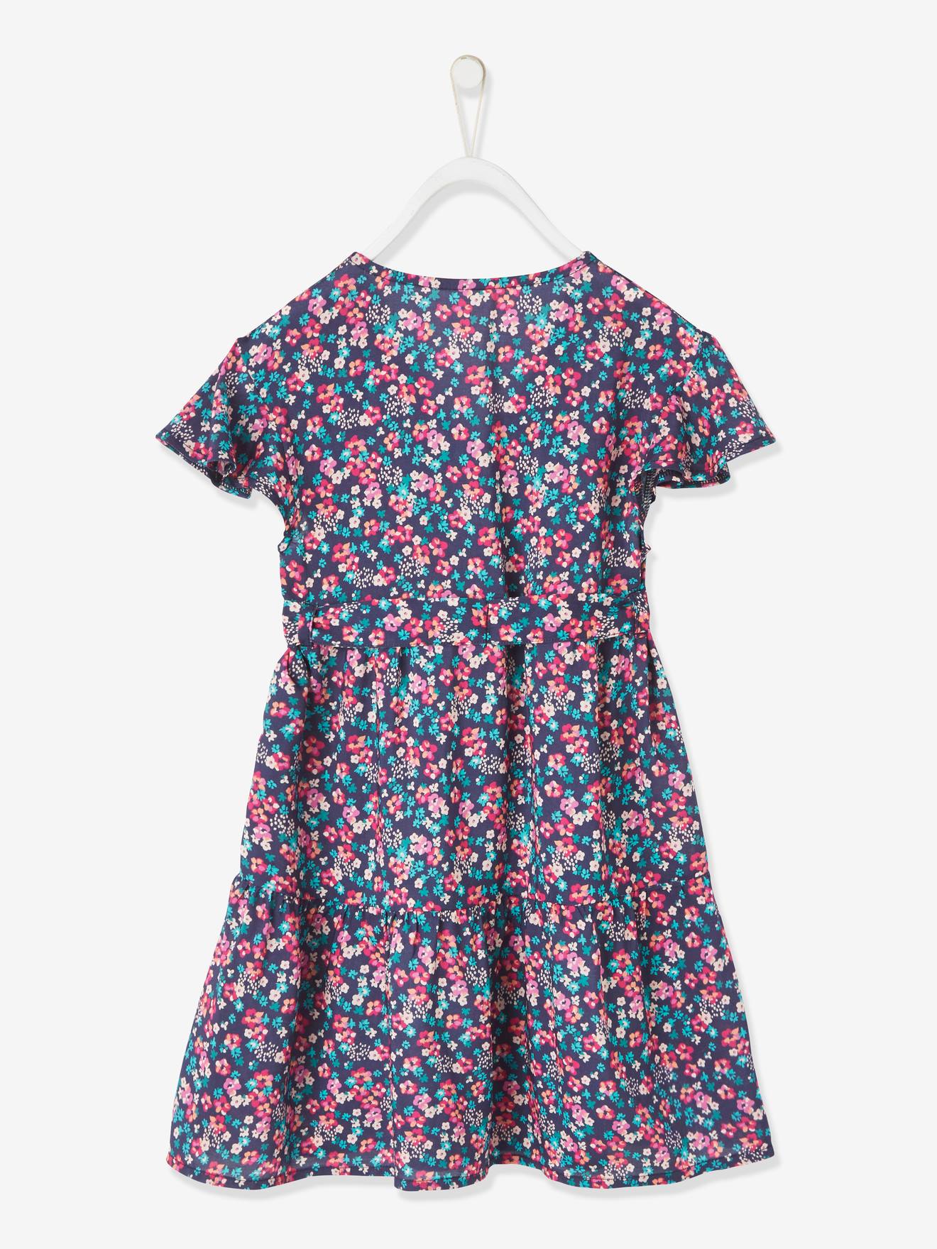 Vestido envelope estampado para meninas, estampa azul escura