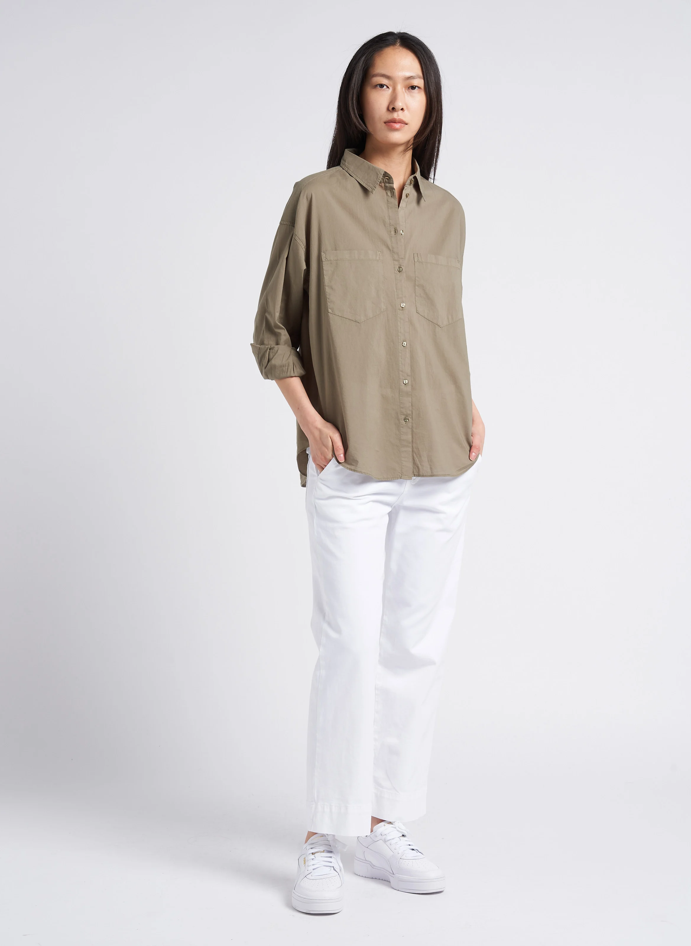 PALTROW - Pantalon 7/8 ème taille haute en coton | Blanc