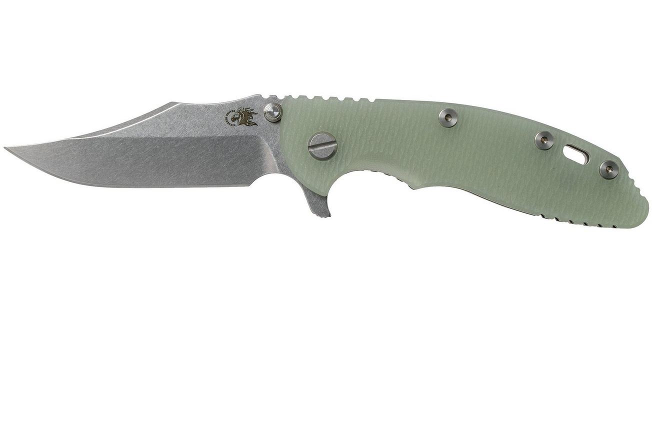 Rick Hinderer XM-18 3.5 Bowie 20CV Stonewash, Transparant Green G10 zakmes