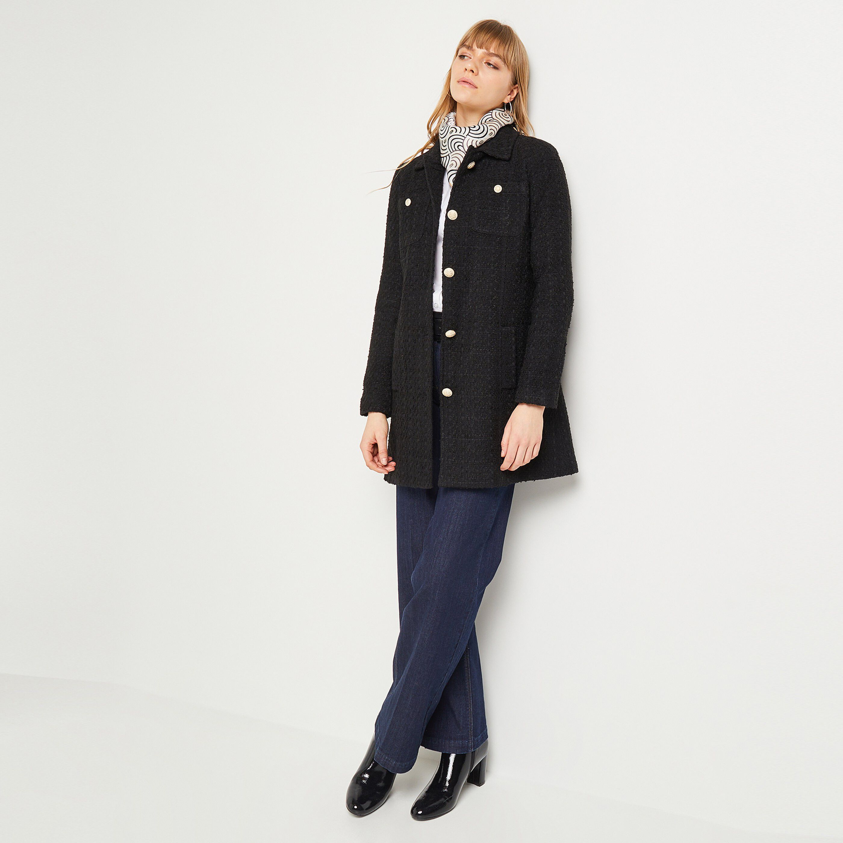 Manteau tweed femme - NOIR