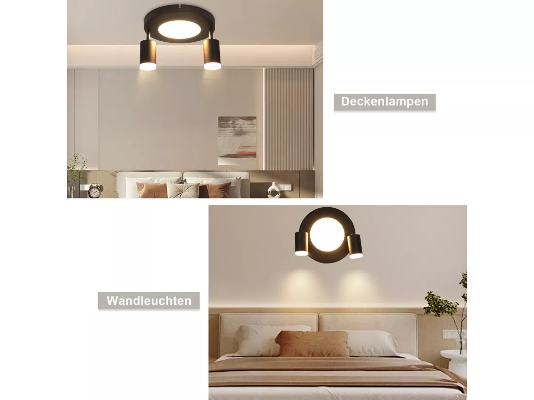 NETTLIFE Spot de plafond 2 ampoules noir 3000K protection des yeux installation facile orientable 350° GU10
