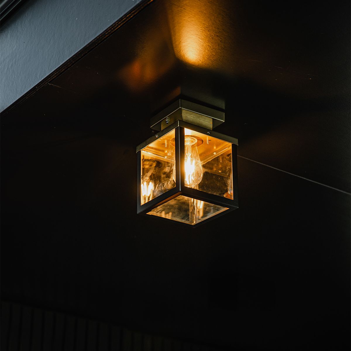 Industriële buiten plafondlamp zwart met goud - Rotterdam