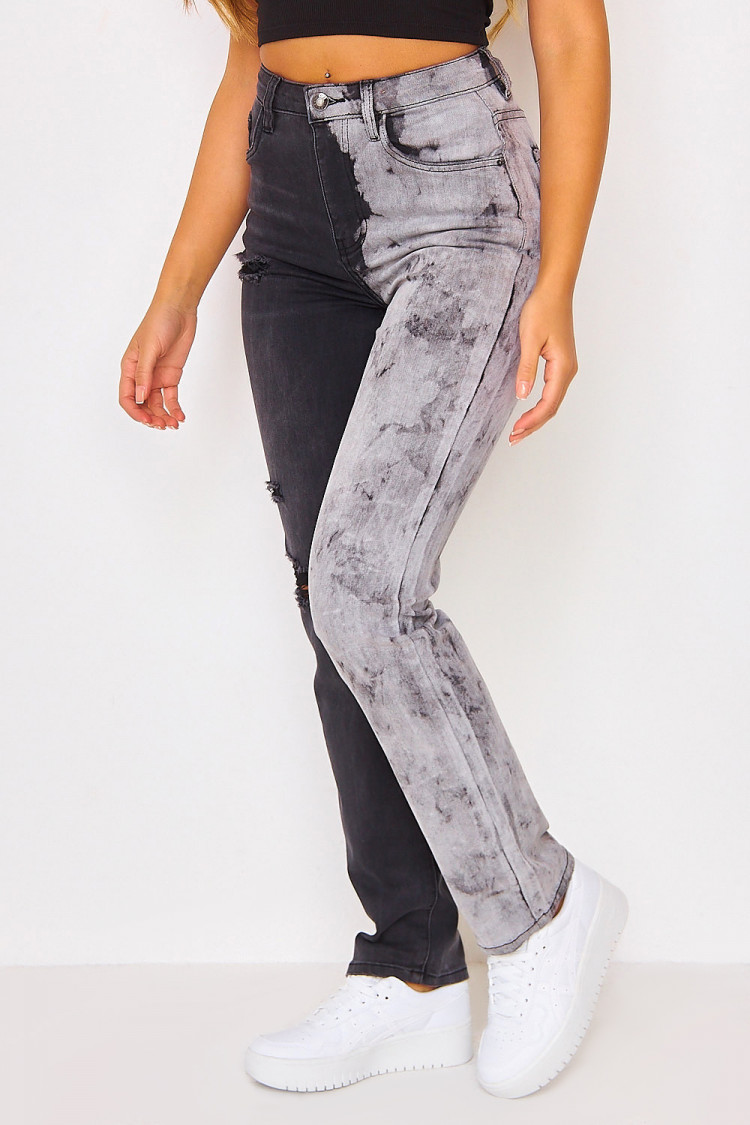 Jean Mom tie and dye déchiré noir/gris