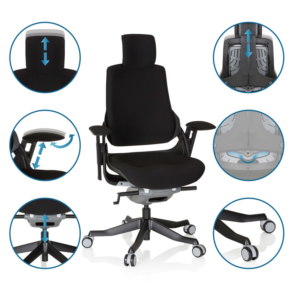 Profi Bürostuhl SPEKTRE BLACK Stoff mit Armlehnen (höhenverstellbar) hjh OFFICE