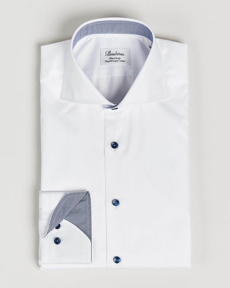 Stenströms Fitted Body Contrast Shirt White