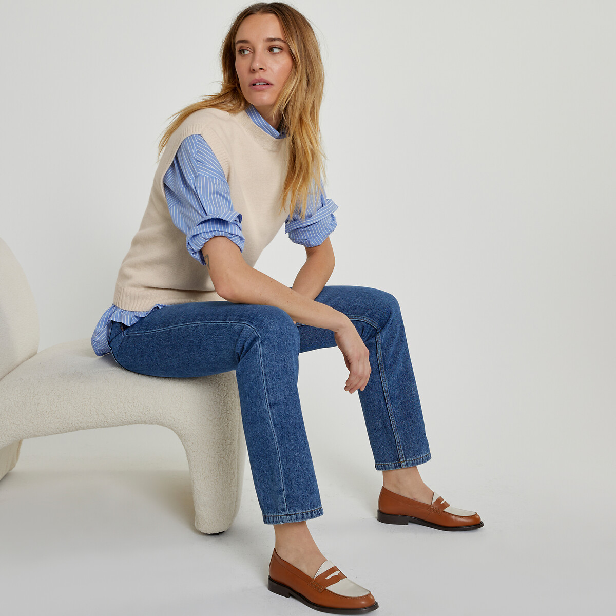 COLEÇÕES LA REDOUTE<br>Mocassins em leer, bicolor