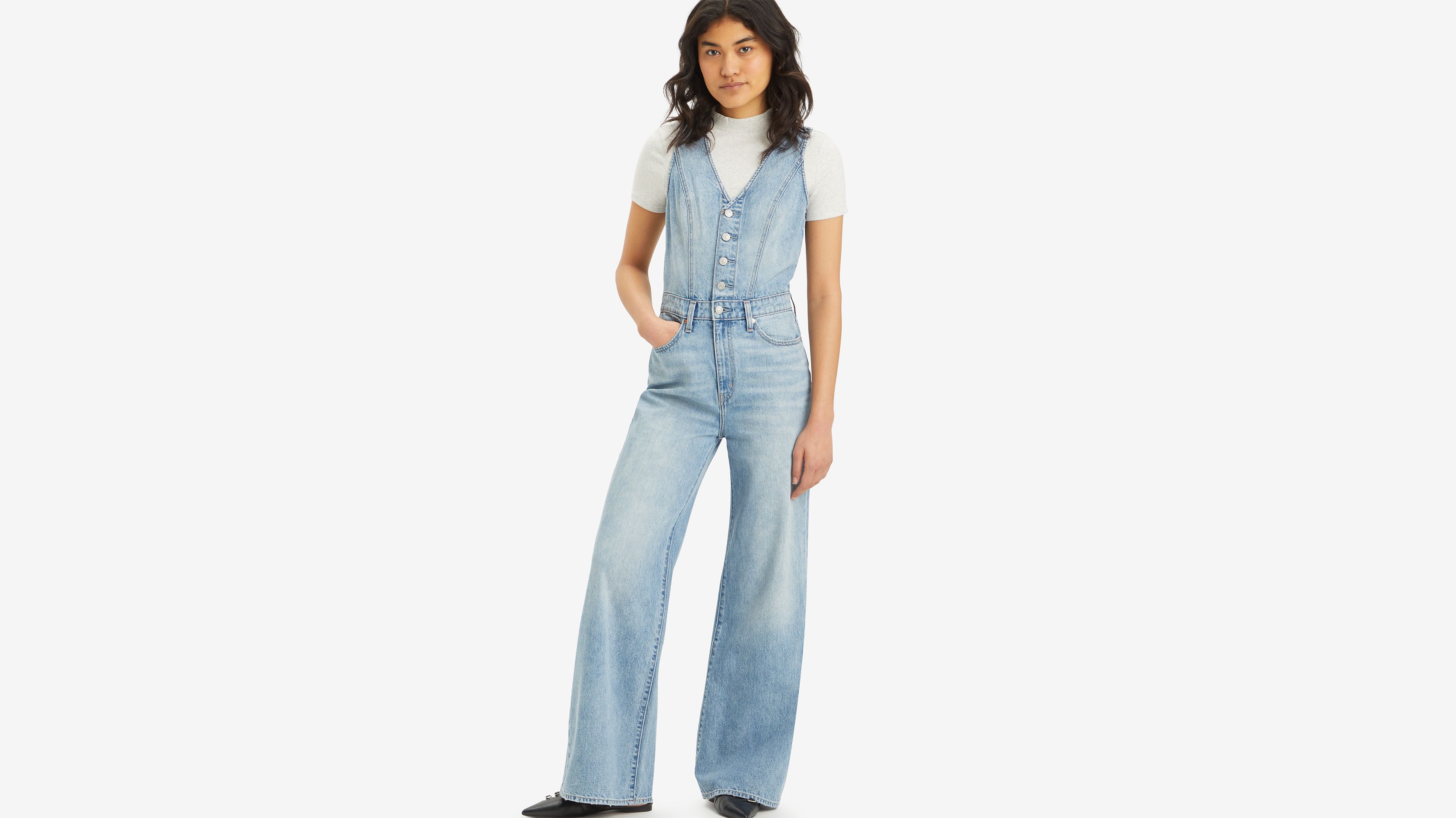 Salopette Denim Wide Leg - Dive Deep - Bleu