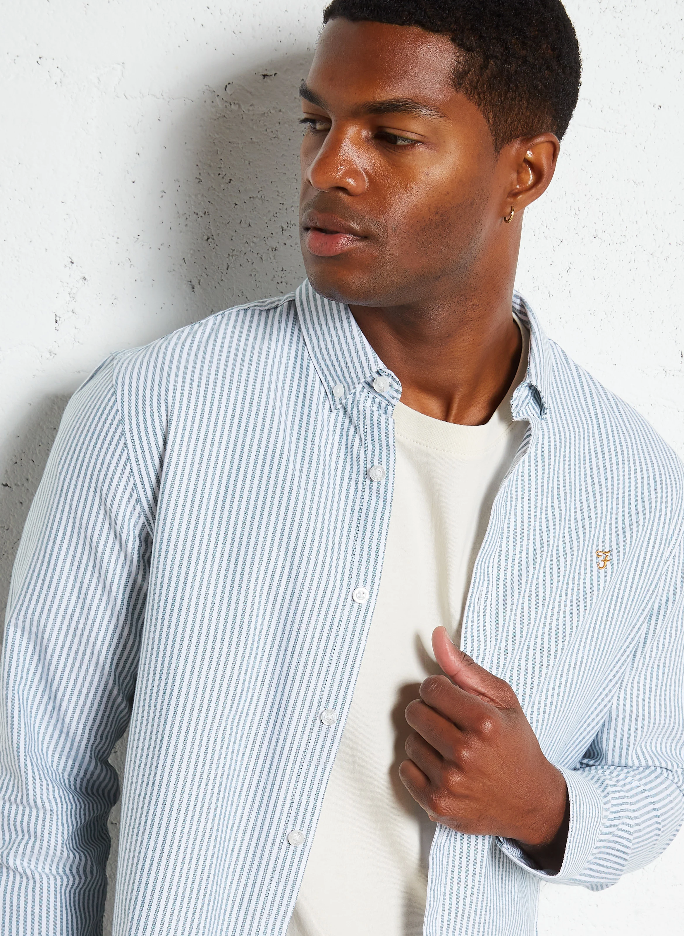 BREWER - Chemise col classique regular-fit à rayures | Vert