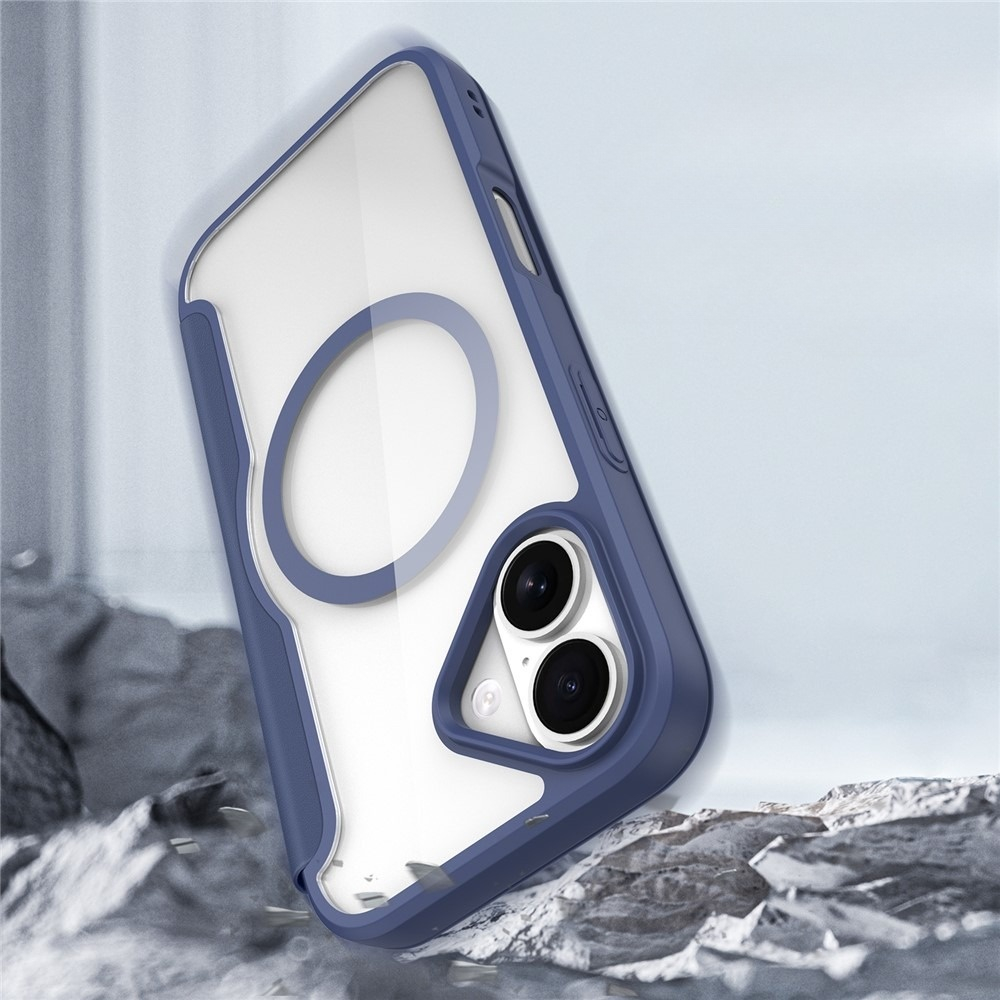 iPhone 17 MagSafe Hybrid Leder Tasche   Kunststoff Rückseite (RFID Schutz) - Blau / Transparent