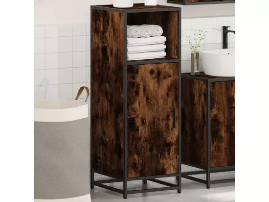 Armoire de bain chêne fumé 35x37,5x100cm bois d'ingénierie