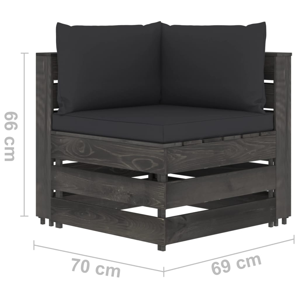 Salon de jardin meuble d'extérieur ensemble de mobilier 6 pièces avec coussins bois imprégné de gris
