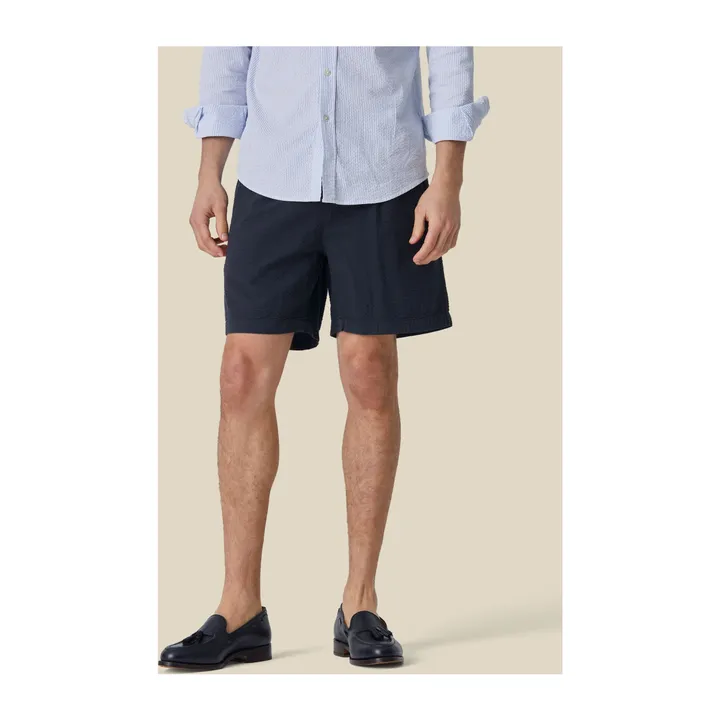 Portuguese Flannel Short Seersucker Atlantico | Bleu marine