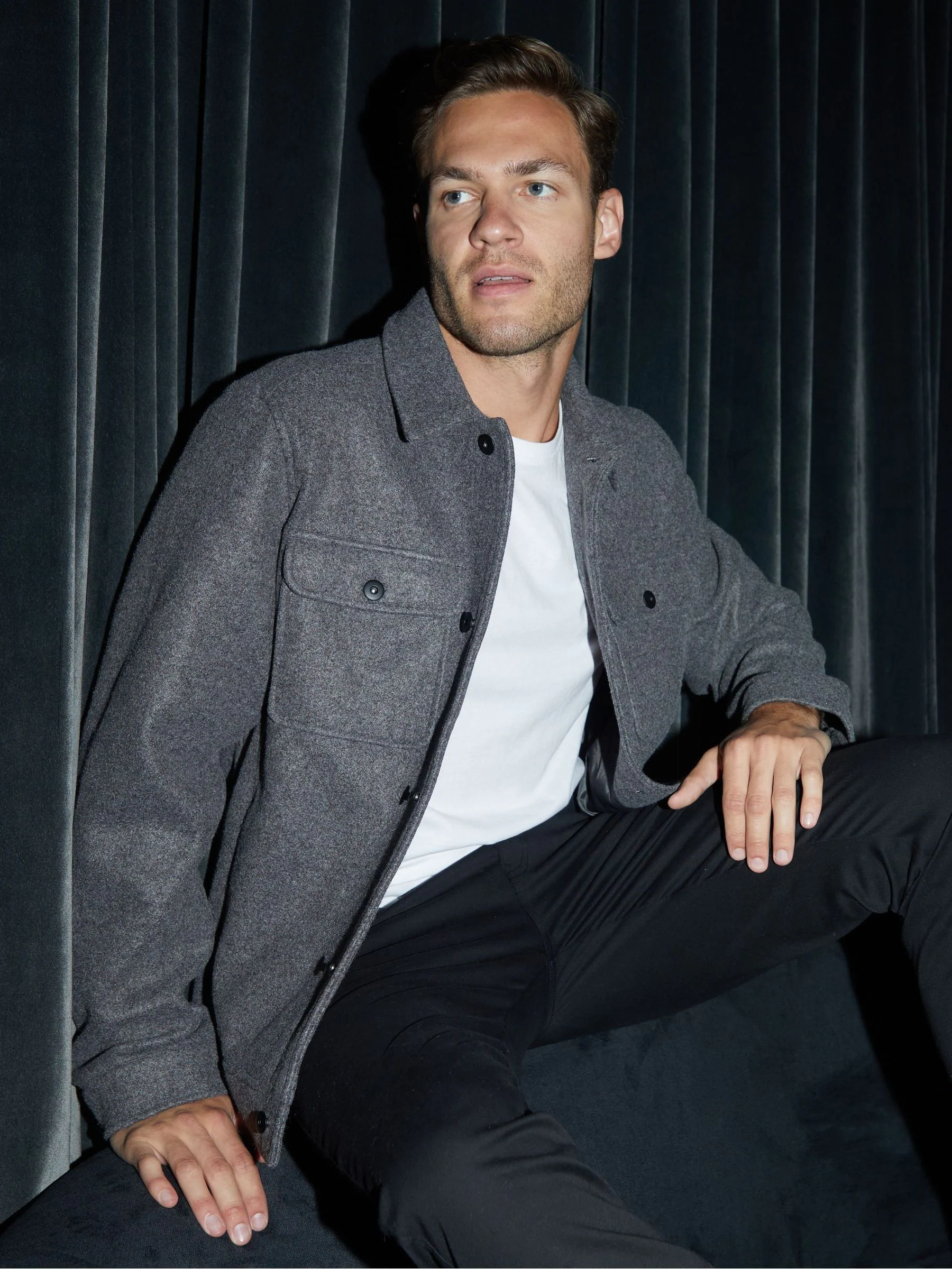 Grijs - Threadbare Geborsteld overshirt met knoopsluiting