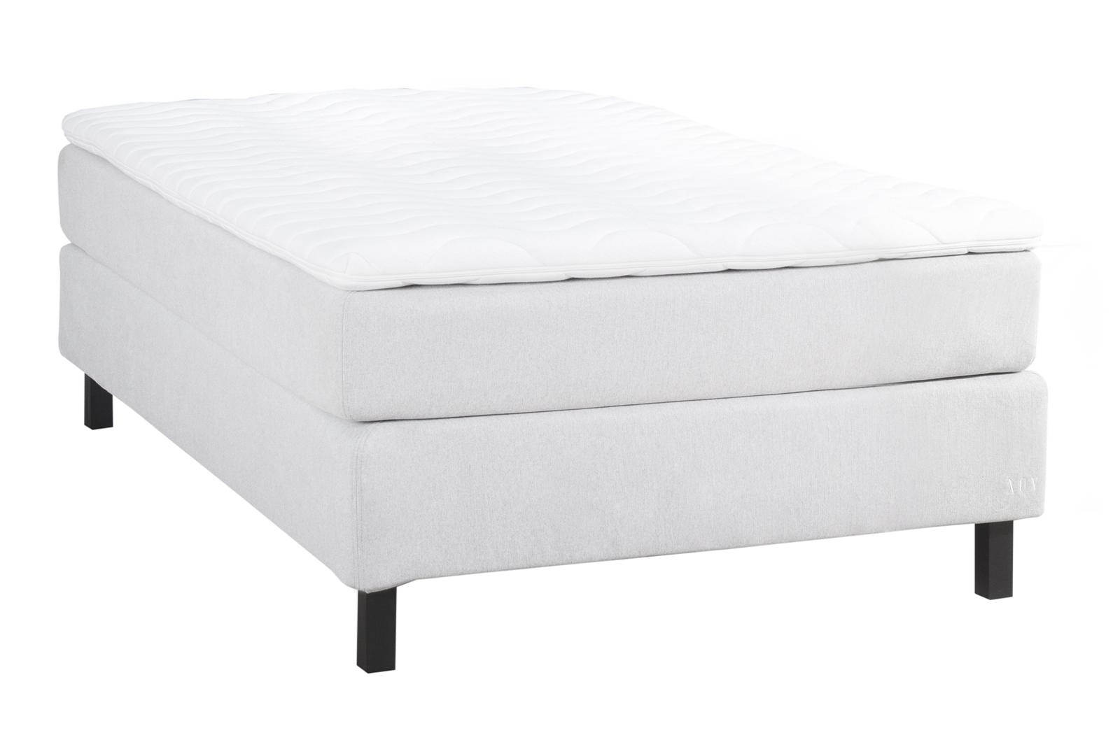 Komfort 3 kontinentalseng 120x200 cm i tekstil Primo lys grå 84 med fast fasthet, Komfort 3 overmadrass og firkantet sorte ben 15 cm