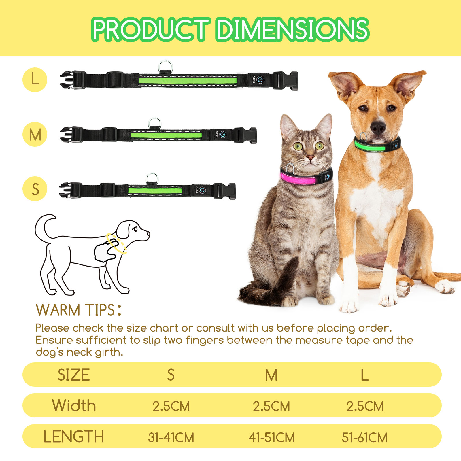 Nobleza - Kit com 2 Coleiras LED para Cães, Coleira Iluminada para Cães de Estimação com 3 Modos de Iluminação, Recarregável e à Prova d'Água, Coleiras LED Ajustáveis para Cães de Pequeno e Médio Porte