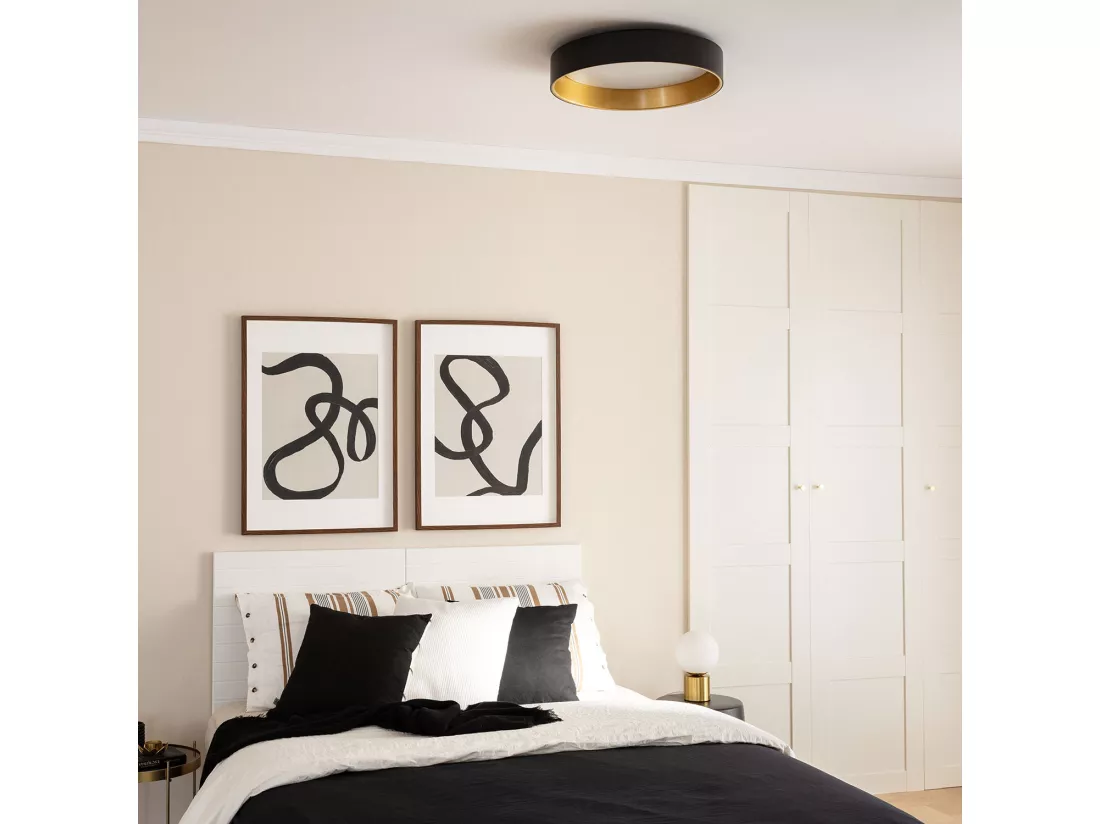 Plafonnier LED Rond Métal 20W CCT Sélectionnable Broadway Ø450 mm Noir / Or