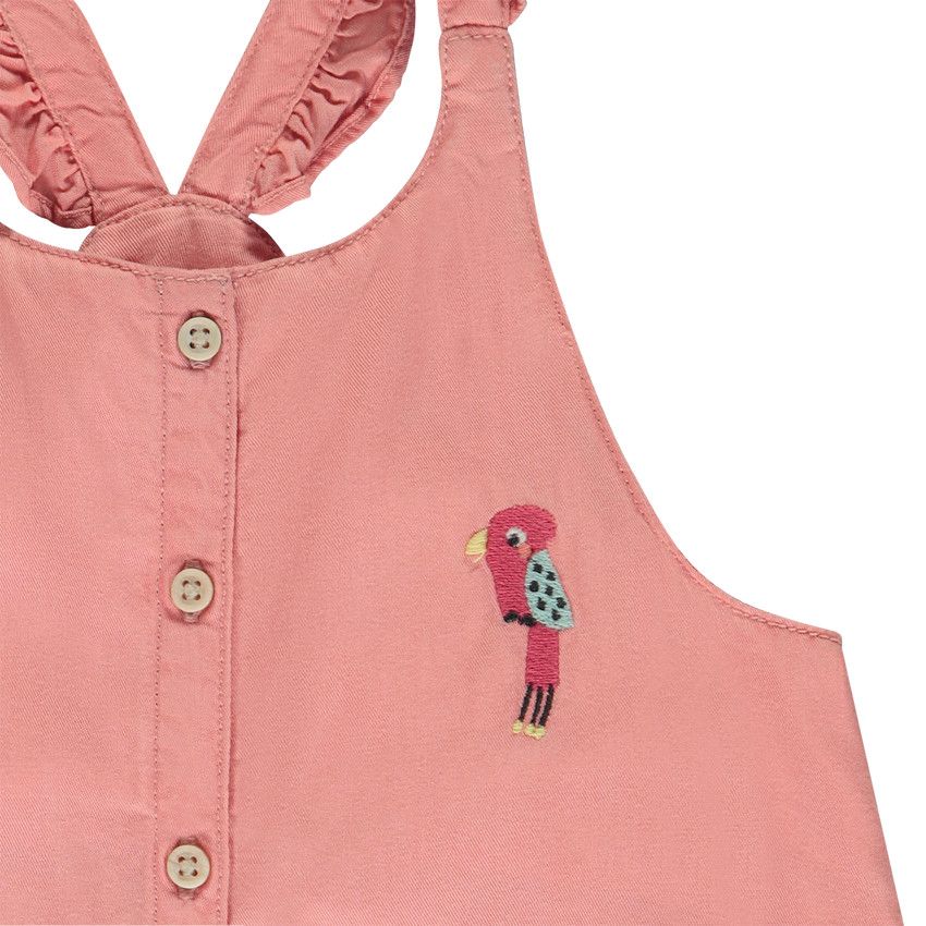 Salopette courte broderie oiseau pour bébé fille - Fuchsia