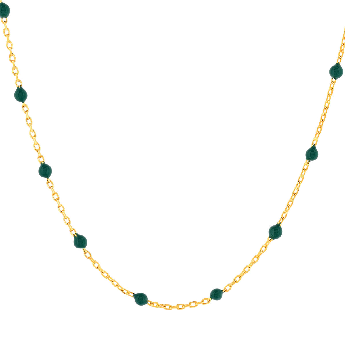 Sautoir plaqué or résine verte 60 cm