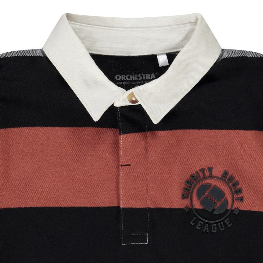 Polo manches longues effet color block pour garçon - Corail