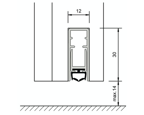 Automatische deurbodemafdichting, lengte 834 mm, groefbreedte 12 mm, aluminium