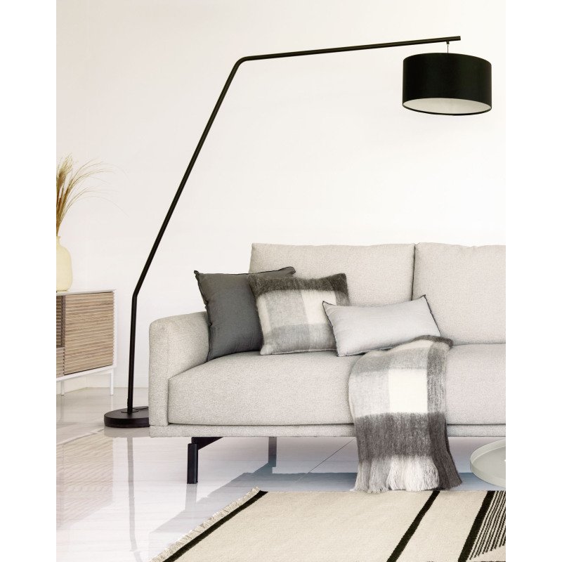 Lampadaire Ciana en métal finition noire et abat-jour en coton