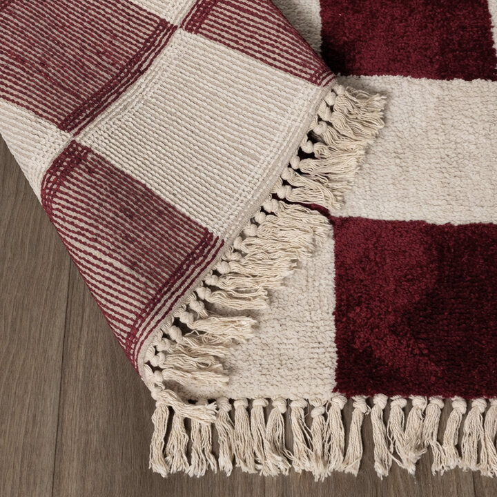 Checkerboard vloerkleed - Blox Fringe Rood