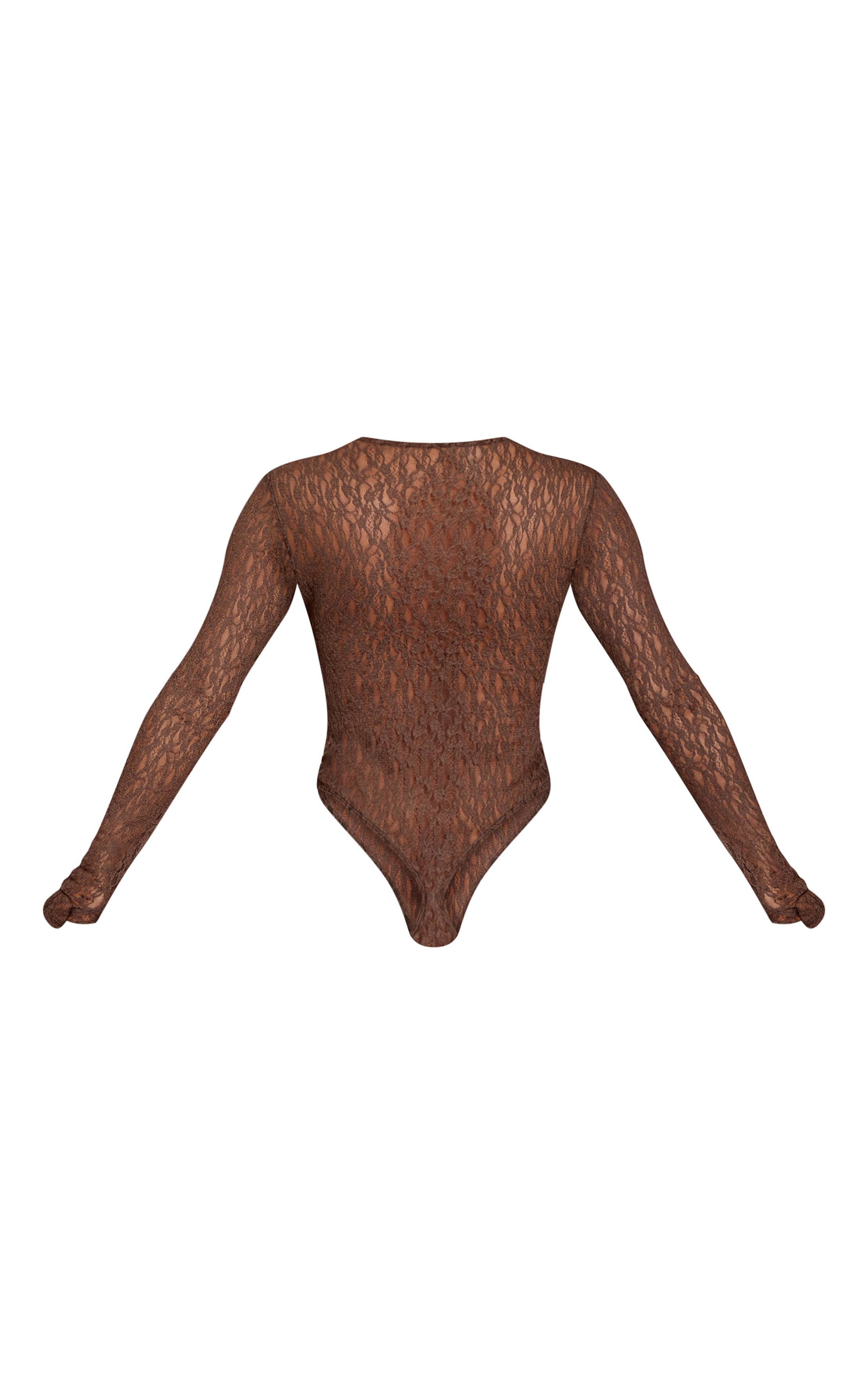 Chocolat Body À Manches Longues En Dentelle Transparente Texturée