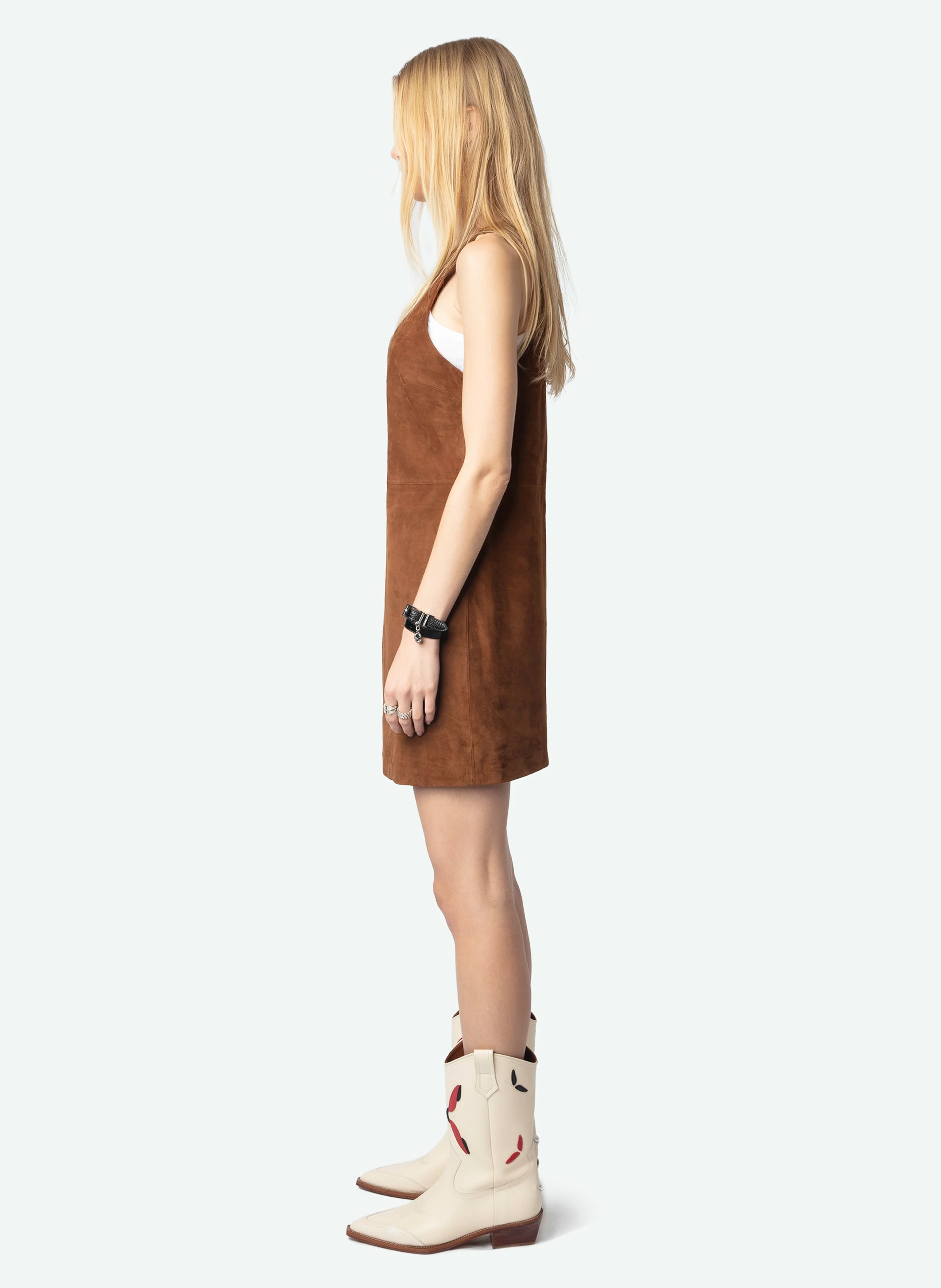 RASHA - Robe courte suédée sans manches | Marron