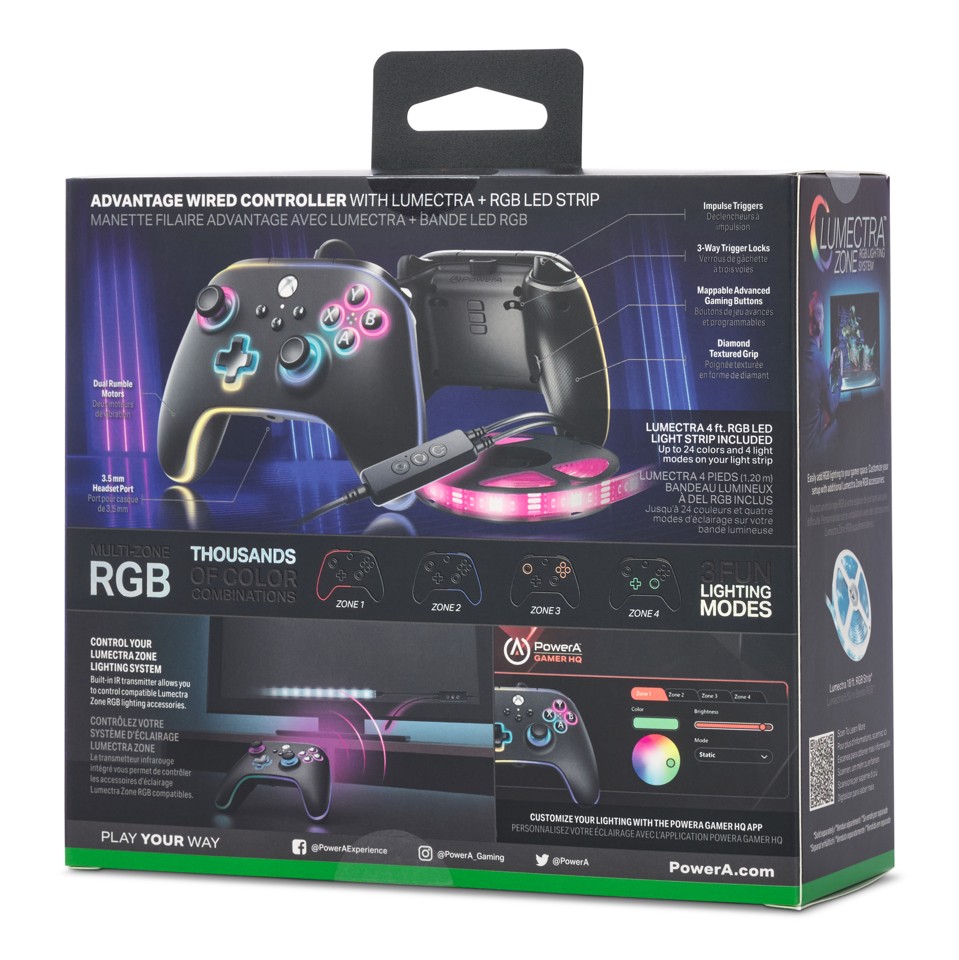 PowerA Advantage Wired Controller - Xbox Series X/S -m/ Lumectra + RGB LED Strip - Black