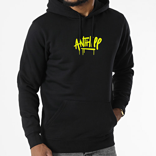 Sweat Capuche Script Noir Jaune Fluo