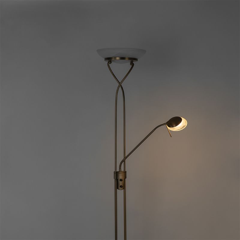 Vloerlamp brons incl. LED en dimmer met leeslamp - Empoli