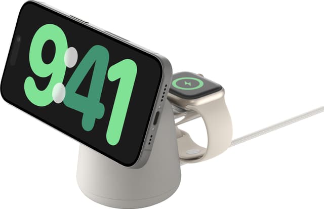 Belkin BoostCharge Pro 2-i-1 MagSafe 15W trådløs oplader (sand)