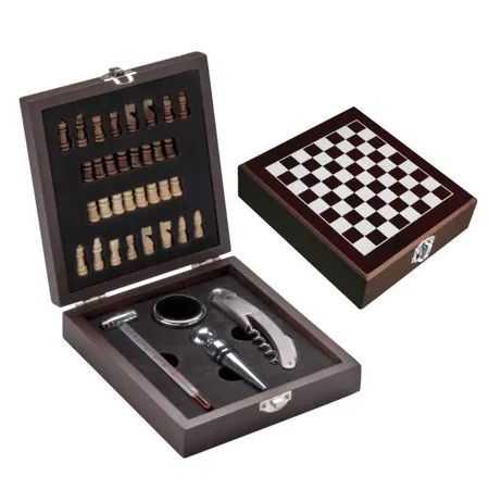 Macma Edles Weinset in Holzbox mit Schachspiel, Kellnermesser, Weinthermometer
