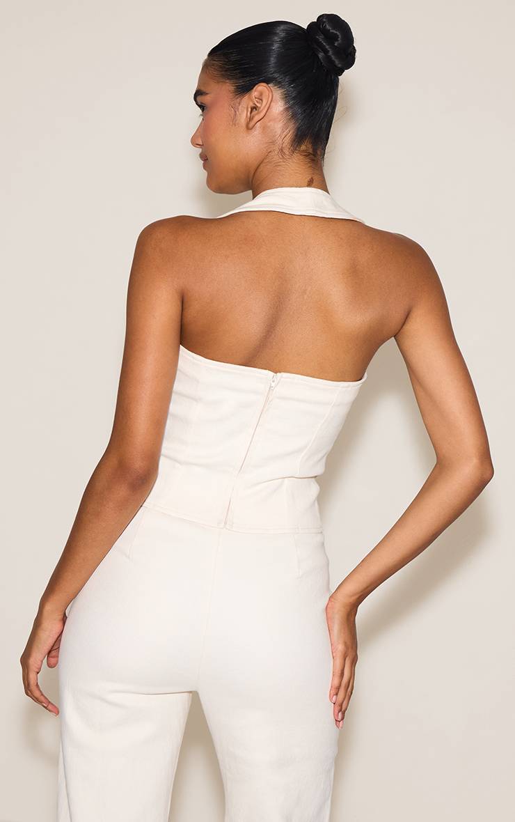 Ecru Haut En Denim Stretch À Encolure Américaine