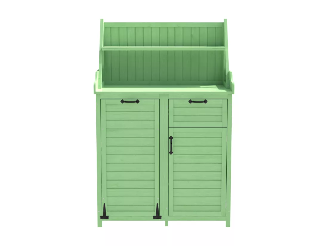 Armoire de jardin, abri de jardin en bois massif avec 2 portes, 1 tiroir et étagères de rangement - 100 x 43 x 154 cm - Vert