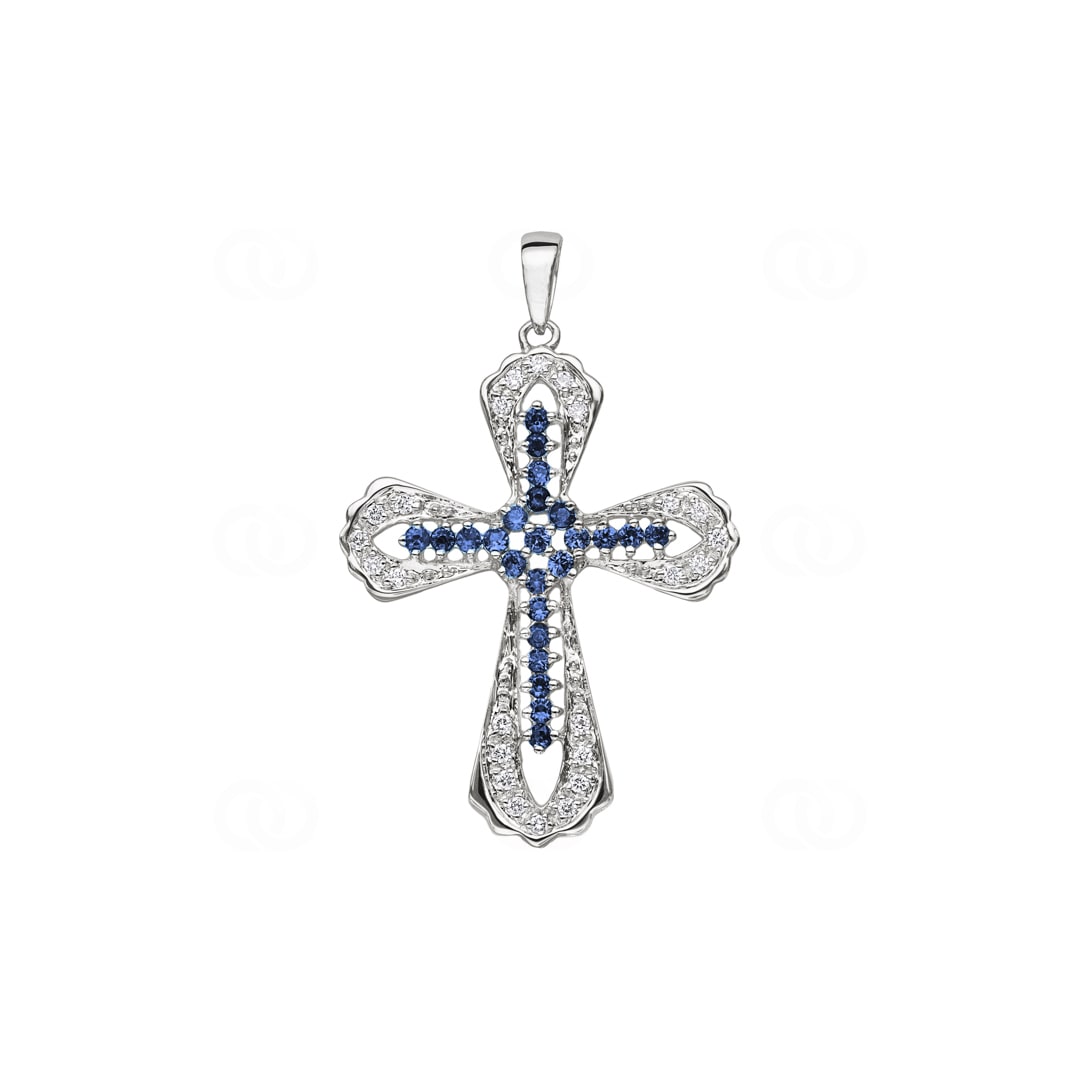 Kreuzanhänger 750/18 K Weissgold mit Saphiren & Diamanten 0.15 ct H/si